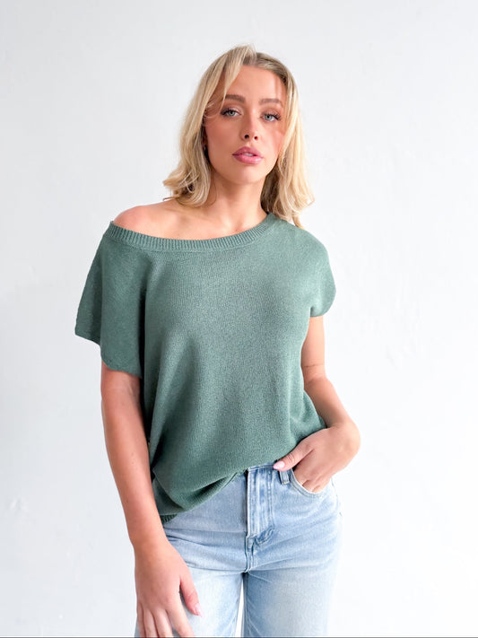 Willow Asymmetrical Top - Forest Green